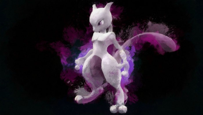 Mewtwo from Pokémon with purple energy