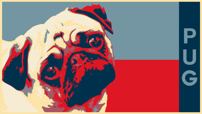 Pug illustration in the style of Obama Hope posters