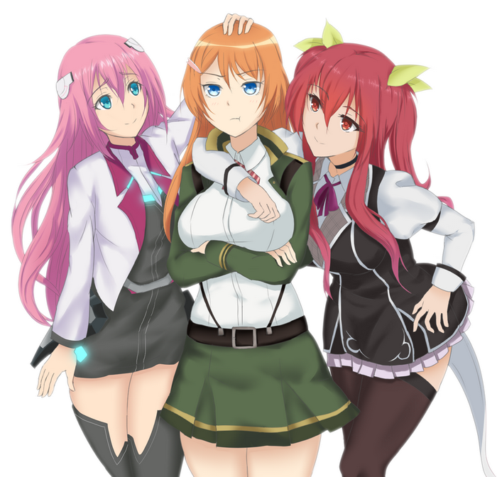 Three anime girls from Gakusen Toshi Asterisk and Rakudai Kishi No Cavalry
