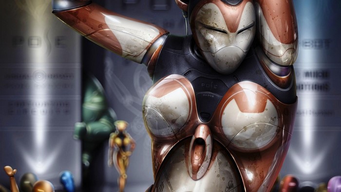 Female Iron Man cyborg in a display