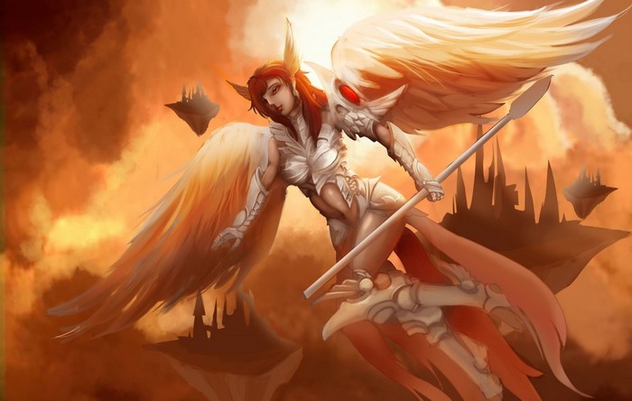 Angel warrior with spear and wings