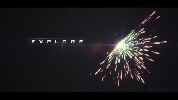 Abstract EXPLORE text with particle explosion