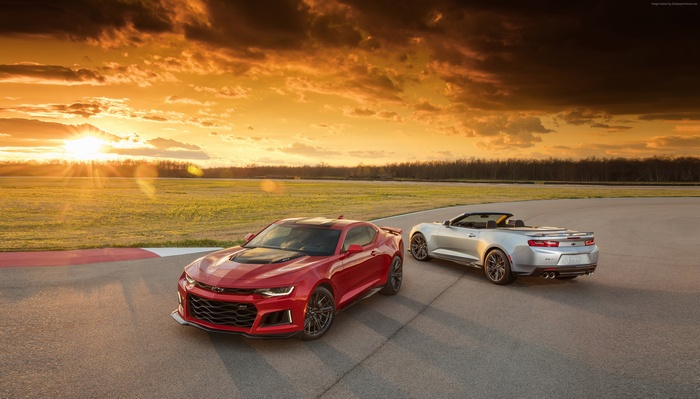 Red and Silver Chevrolet Camaro ZL1 Convertibles at Sunset