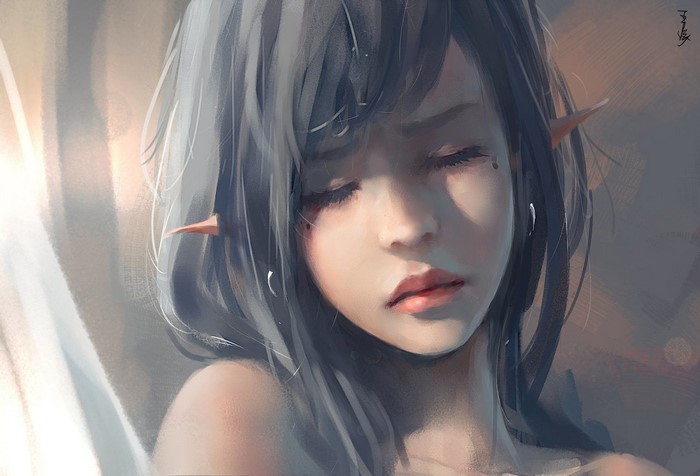 Anime girl with pointed ears and dark hair