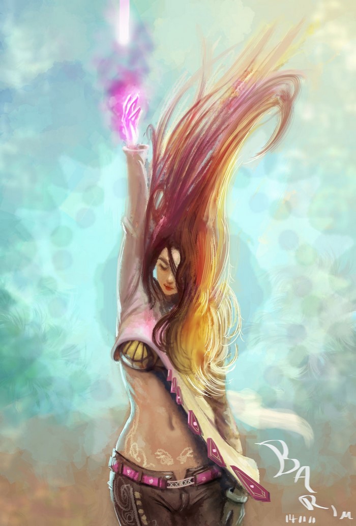 Woman warrior casting magic