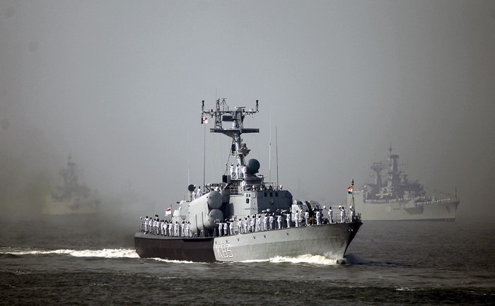 Indian Navy warships sailing at sea