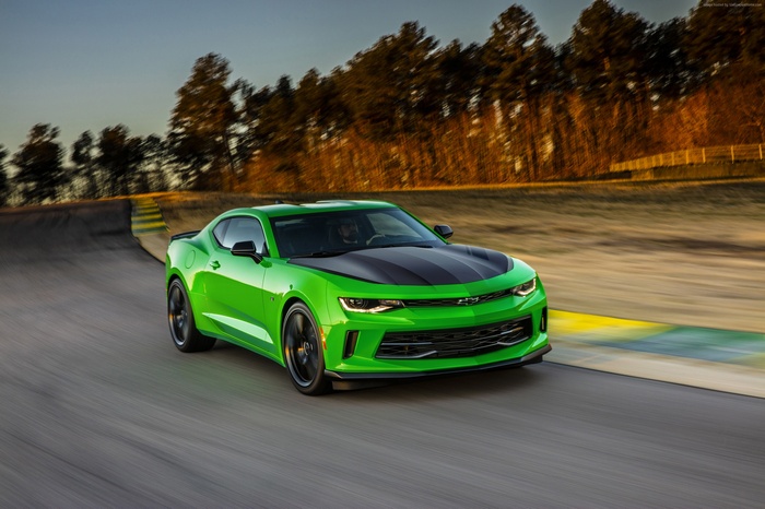 Green Chevrolet Camaro LT1 LE on a Racetrack