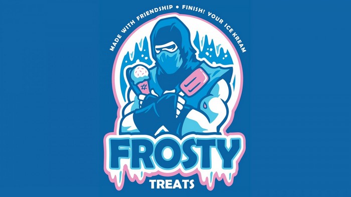 Frosty Treats logo with ninja character holding ice cream