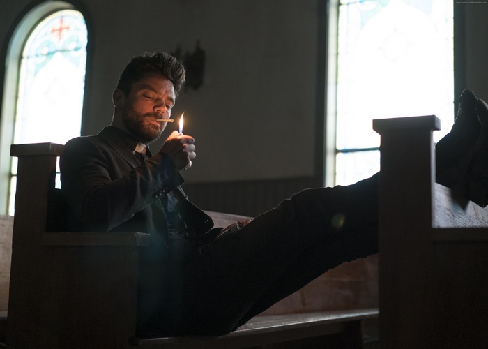 Jesse Custer from Preacher lighting a cigarette