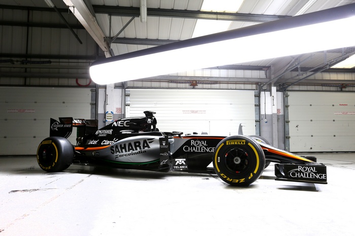 Force India VJM09 Formula 1 car in garage