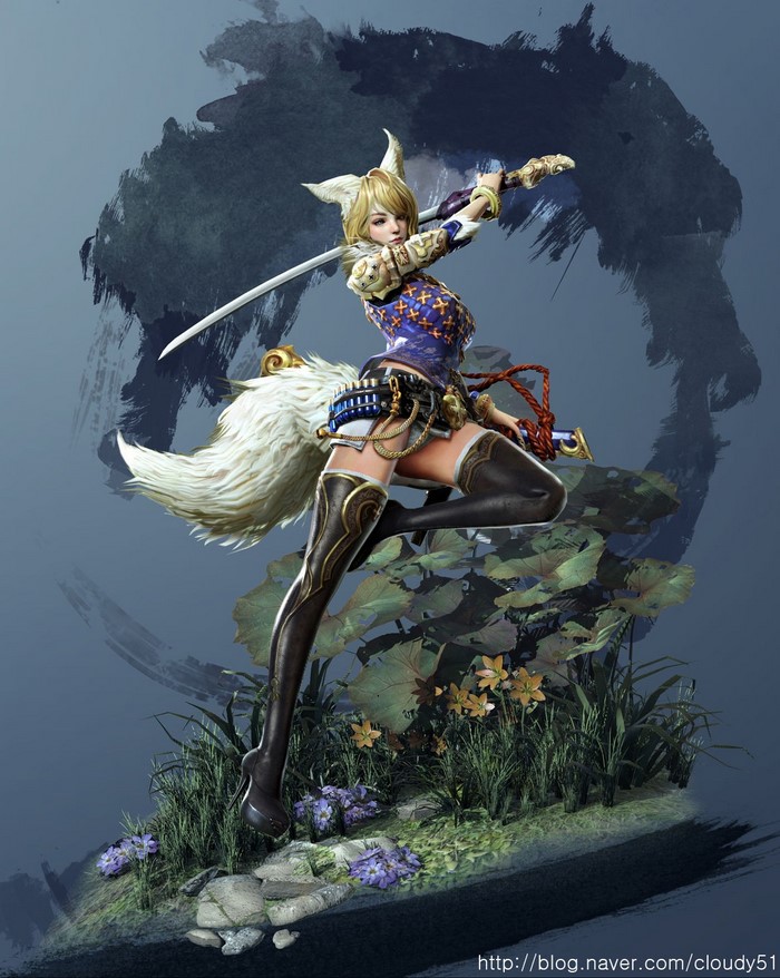 Anime girl with fox ears and sword