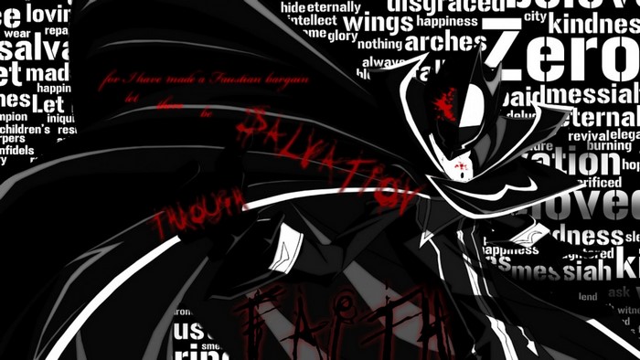 Zero from Code Geass with text overlay