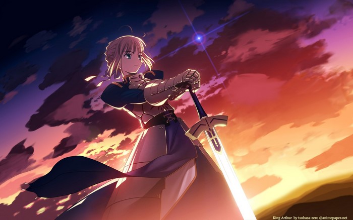 Saber from Fate Series holding Excalibur