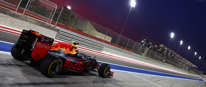 Red Bull RB12 Formula 1 car on track at night