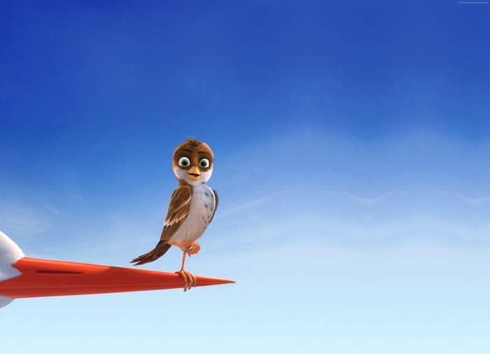 Richard the Stork character on a red object