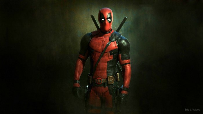 Deadpool standing in darkness