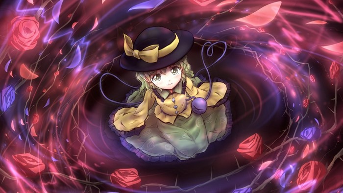 Komeiji Koishi from Touhou surrounded by thorny vines and roses