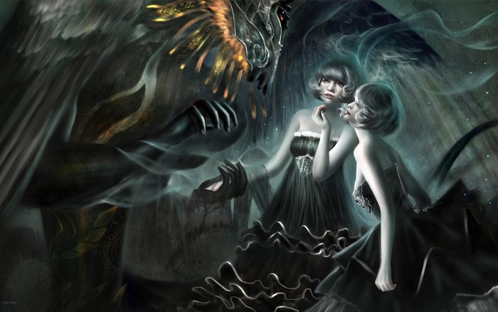 Fantasy art of mythical beings and women
