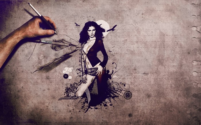 Artistic Digital Illustration of a Woman with Birds