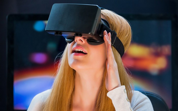 Woman wearing virtual reality headset