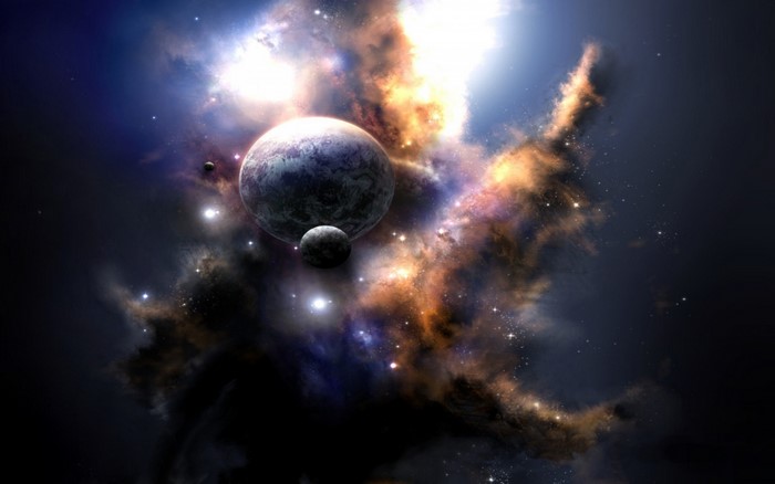 Planets and nebula in outer space