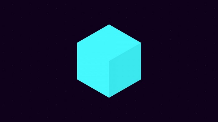 Minimalist blue cube on a starry dark background