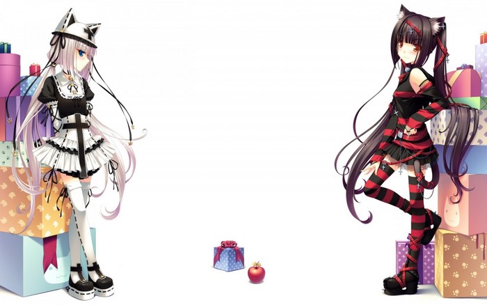 Vanilla and Chocolat from Neko Para with gifts
