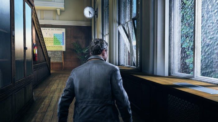 Man in hallway with broken window in Quantum Break