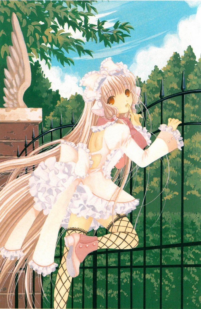 Chobits illustration of a girl in a frilly dress