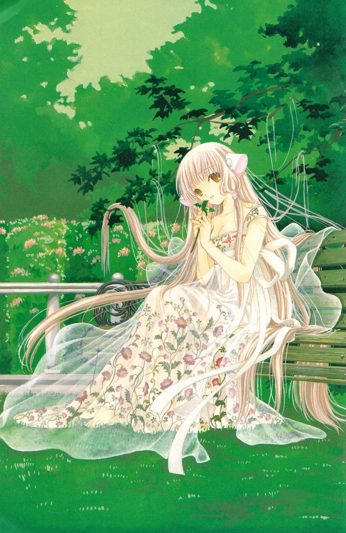 Chobits illustration of a girl in a floral dress