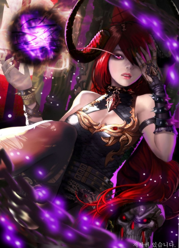 Redhead Anime Sorceress with Dark Magic