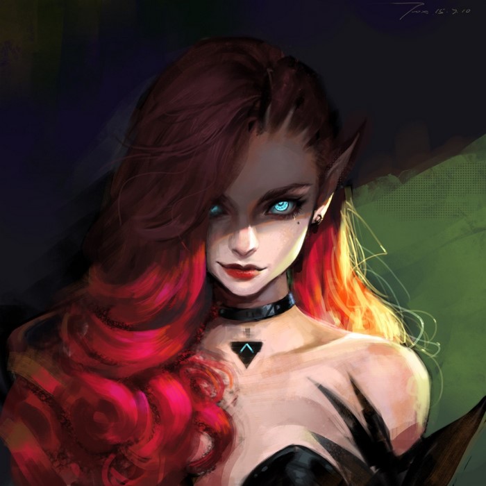 Fiery Redhead Anime Girl with Piercing Blue Eyes