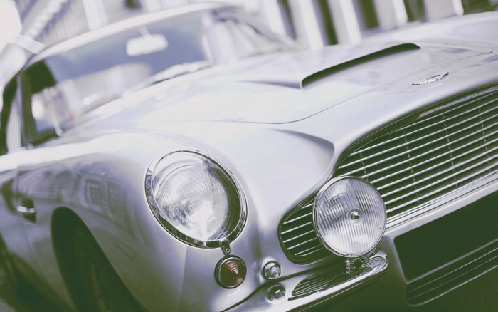 Silver Aston Martin DB5 vintage sports car