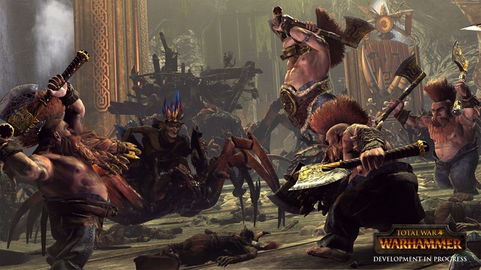 Total War: Warhammer Dwarfs fighting monsters