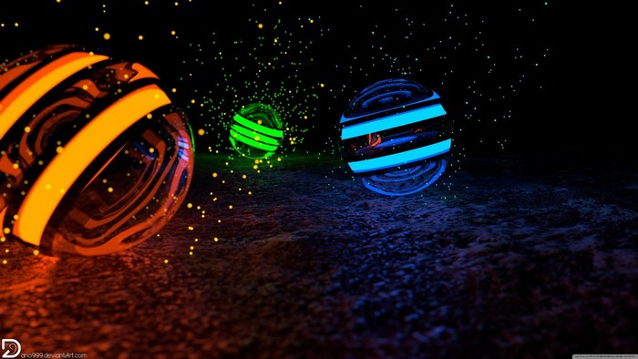 Glowing spheres in a dark environment