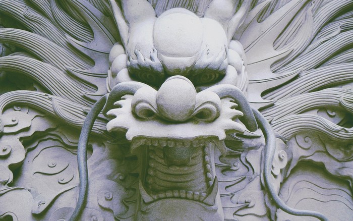 Stone carving of a Chinese dragon's head