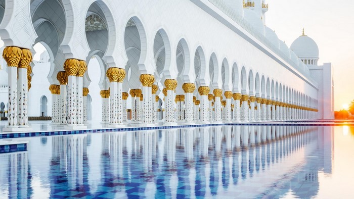 Elegant Reflection at Grand Mosque Courtyard