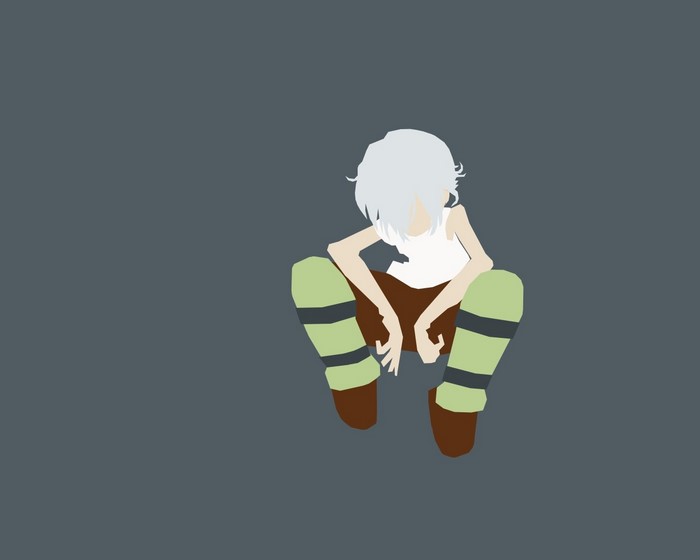 Anime boy with white hair sitting