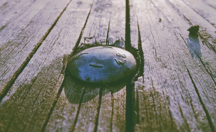 Close-up of a bolt on weathered wooden planks