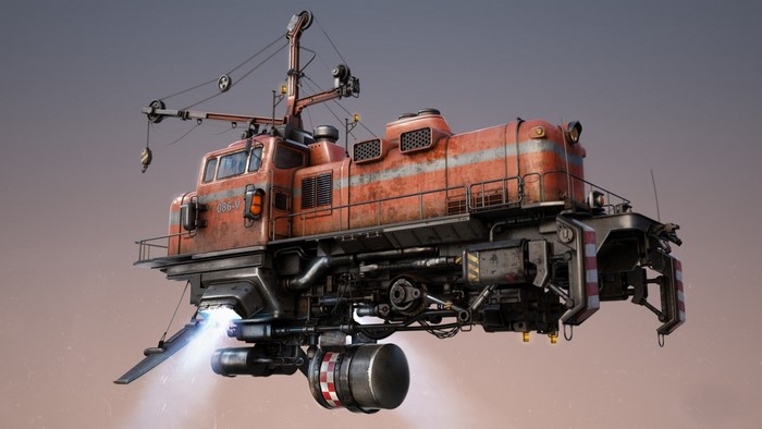 Steampunk Dieselpunk Flying Locomotive Airship