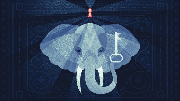 Illustration of an elephant with a key and a keyhole