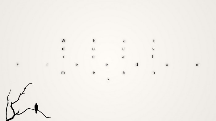 Minimalist text art with bird on branch
