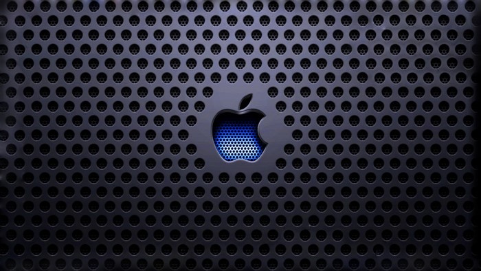 Apple logo on a perforated metal texture