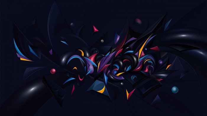 Abstract dark illustration with colorful geometric shapes