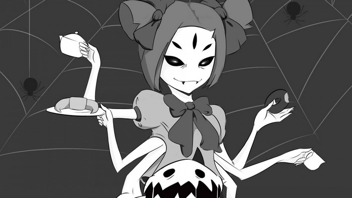 Muffet from Undertale serving tea and pastries