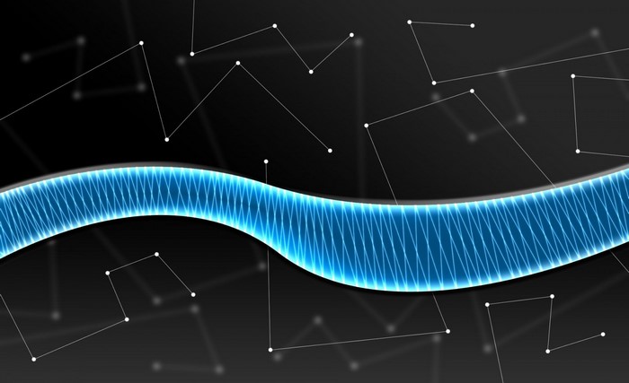 Abstract blue wave with connected dots and lines