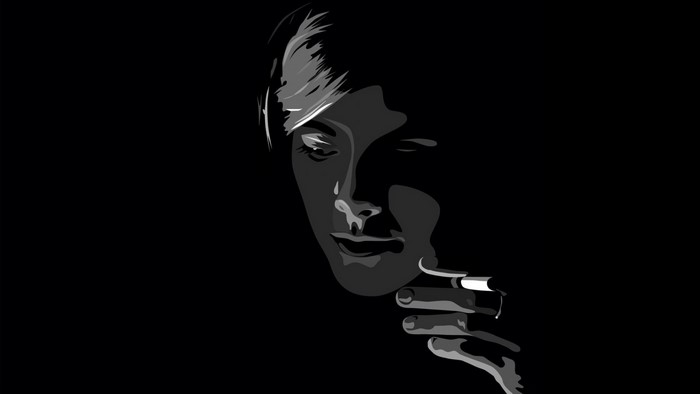 Monochrome illustration of a person smoking