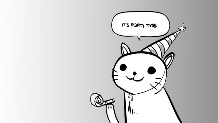 Cat wearing a party hat with a party blower