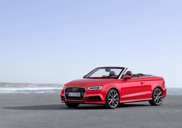 Red Audi A3 Cabriolet by the Ocean