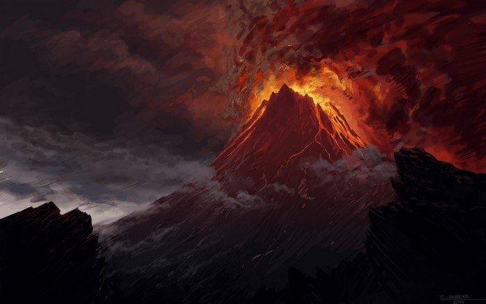 Mount Doom Erupting in Mordor from The Lord of the Rings